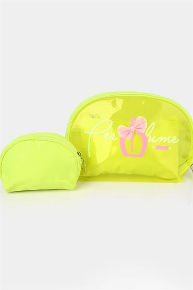 Neon Yeşil Şeffaf 3lü Makyaj Çantası