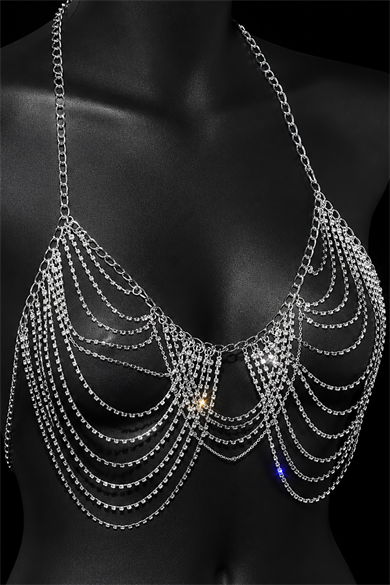 Gümüş Renk Taş Detaylı Bikini Üstü /Bralet /Vücut Aksesuarı