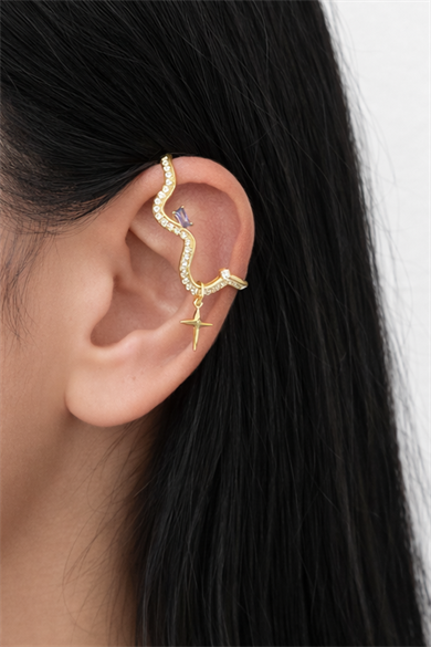 Altın Renk Kıstırmalı Tx Kulak Aksesuarı (Tek)