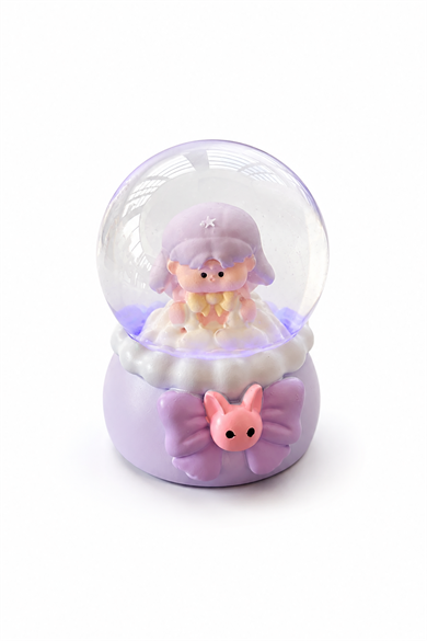 Mor Renk Kız Figürlü Işıklı Mini Küre