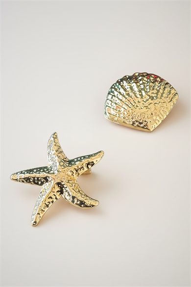 2li Altın Renk Yıldız Ve Deniz Kabuğu Figürlü Yan Toka