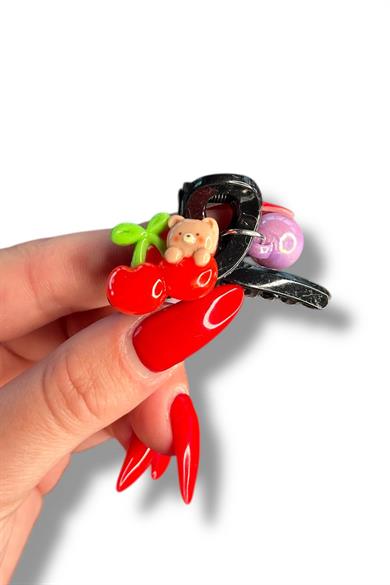 10lu Siyah Renk Kiraz Figürlü Mini Çocuk Mandal Toka Set