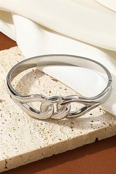 Gümüş Renk Düğüm Figürlü Çelik Kelepçe Bileklik