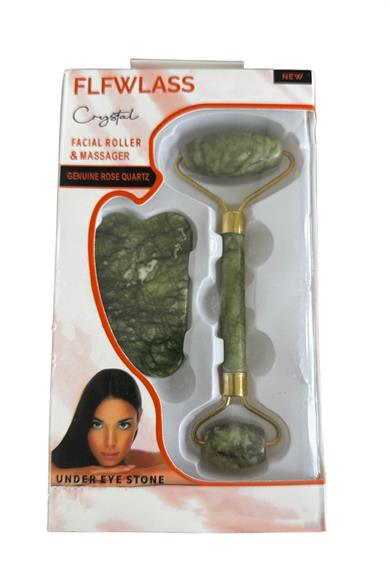 Yeşil Renk Doğal Taş Gua Sha ve Roller Yüz Masaj Taşı Seti