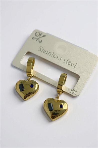 Altın Renk Kalp Figürlü Çelik Küpe (Çift)