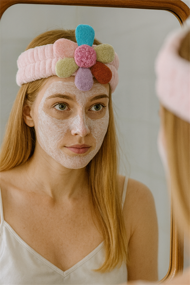 Pembe Renk Çiçek Figürlü Peluş Saç Bandı