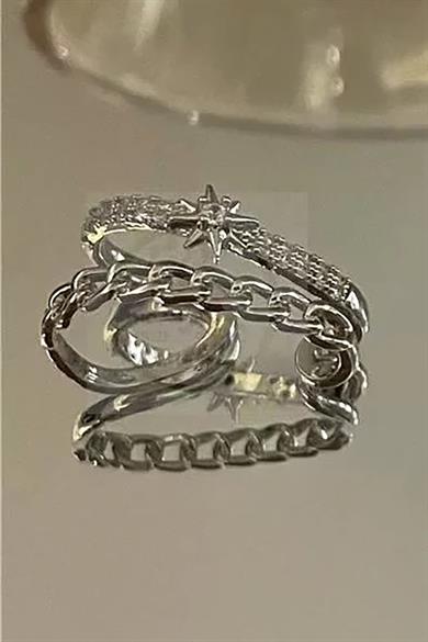 Gümüş Renk Yıldız Figürlü Taş Detaylı Ear Cuff (Tek)