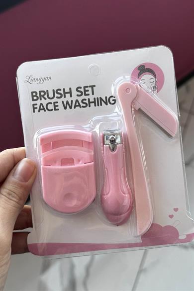 3li Pembe Renk Yüz Usturası / Tırnak Makası / Kirpik Kıvırıcı Set