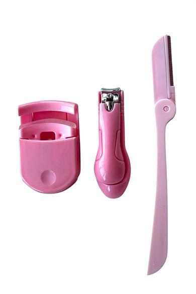 3li Pembe Renk Yüz Usturası / Tırnak Makası / Kirpik Kıvırıcı Set