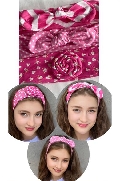 3lü Pembe Renk Çocuk Saç Bandı Set
