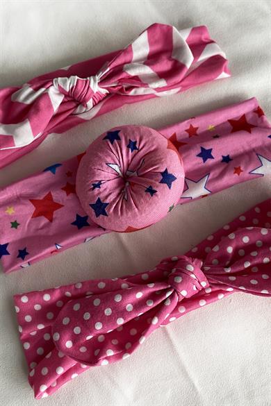 3lü Pembe Renk Saç Bandı (Set)