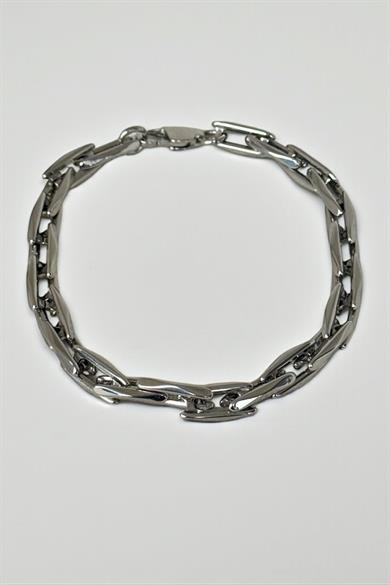Gümüş Renk Zincir Detaylı Çelik Erkek Bileklik