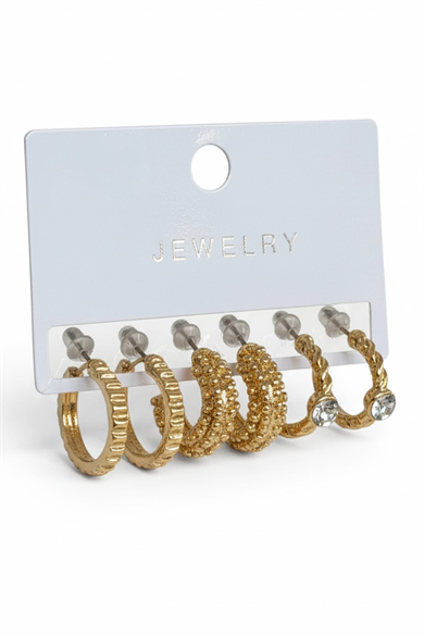 Altın Renk 6lı Halka Küpe Set