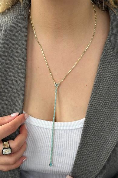 Altın Renk Kelebek Figürlü 14K Altın Kaplama VİP Y Kolye