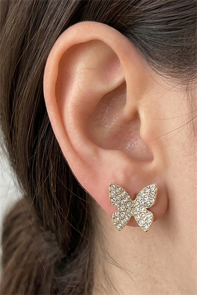 Altın Renk Taş Detaylı Kelebek Figürlü Küpe (Çift)