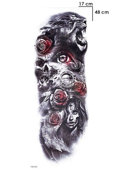 Gül Ve Aslan Kol Geçici Dövme Tattoo