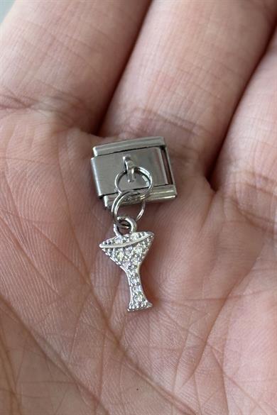 Gümüş Renk Bardak Figürlü Taş Detaylı Çelik Nomination Charm (Tek)