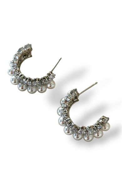 Gümüş Renk İnci Detaylı Küpe (Çift)