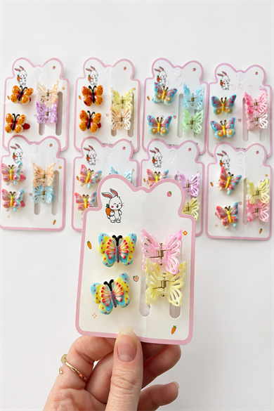 Karışık Renk Kelebek Figürlü Lastik Toka Ve Mandal Set