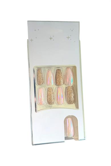 24lü Rose Renk Simli Ve Hologramlı Takma Tırnak (Yapıştırıcılı)