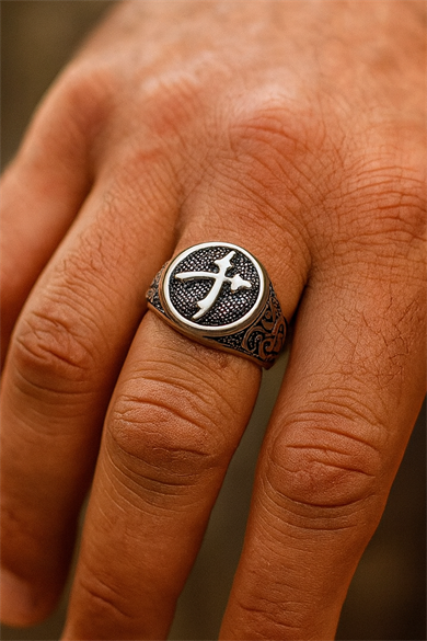 Gümüş Renk Kılıç Figürlü Ayarlanabilir Çelik Erkek Yüzük