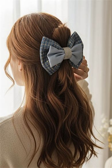 Mavi Renk Taş Detaylı Kurdele Otomat Toka