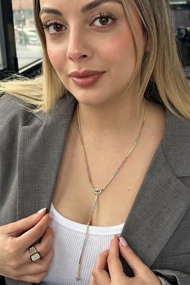 Altın Renk Göz Figürlü 14K Altın Kaplama VİP Y Kolye