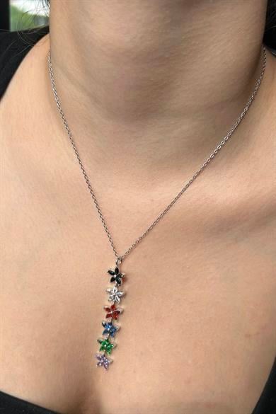 Gümüş Renk Çiçek Figürlü Çelik Kolye