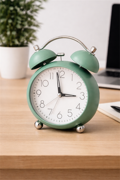 Açık Yeşil Renk Mini Dekoratif Işıklı Alarmlı Yuvarlak Masa Saati