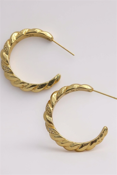 Altın Renk Burgu Detaylı Halka Küpe (Çift)