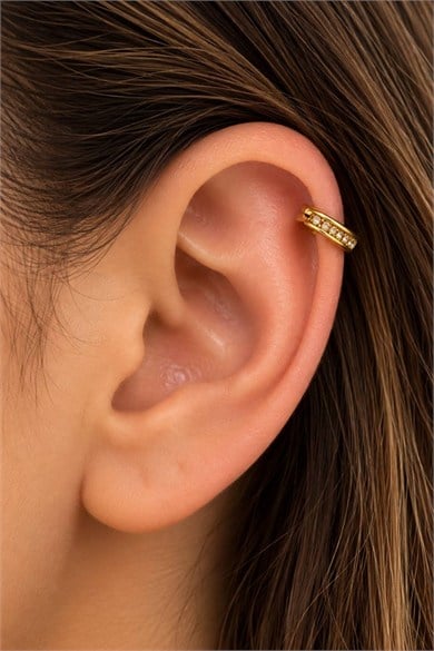 Altın Renk Taşlı Cerrahi Çelik Halka Tragus/Kıkırdak Küpe/Piercing (Tek)