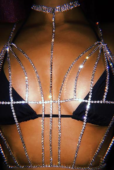 Gümüş Renk Taşlı Bikini Üstü /Bralet /Vücut Aksesuarı