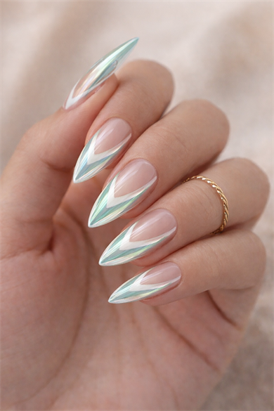 24lü Yeşil Ve Beyaz Renk Jel Görünümlü Takma Tırnak (Yapıştırıcılı)