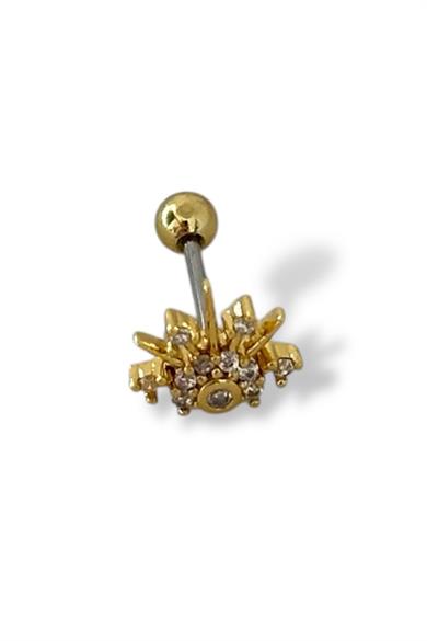 Altın Renk Taş Detaylı Çelik Tragus/Kıkırdak Küpe/Piercing (Tek)