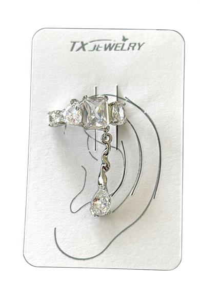 Gümüş Renk Taş Detaylı 14K Altın Kaplama TX Ear Cuff (Tek)