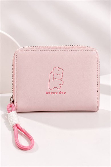 Pembe Renk Kedi Detaylı Deri Kadın Cüzdan