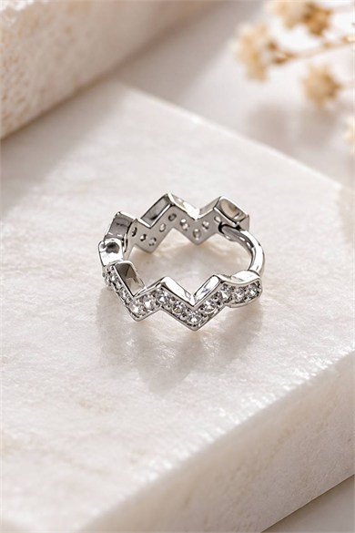 Gümüş Renk Taşlı Cerrahi Çelik Halka Tragus/Kıkırdak Küpe/Piercing (Tek)