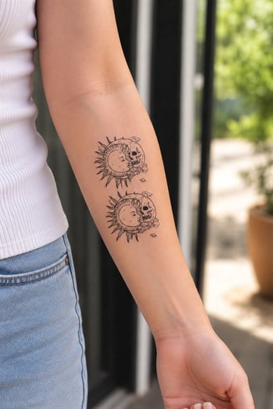 Kurukafa Güneş Ve Ay Mini Geçici Dövme Tattoo