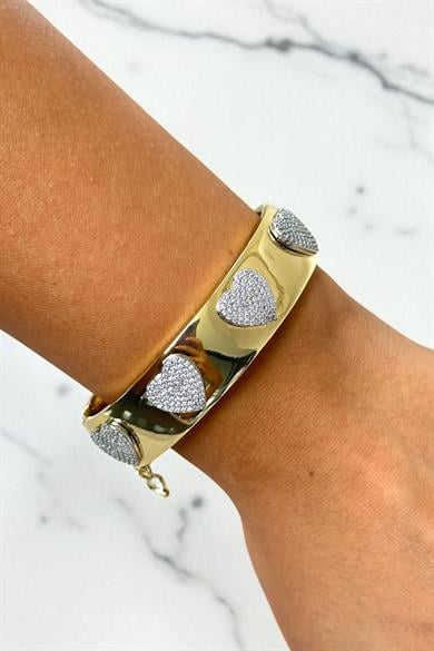 Altın Ve Gümüş Renk Kalp Figürlü Kelepçe Bileklik