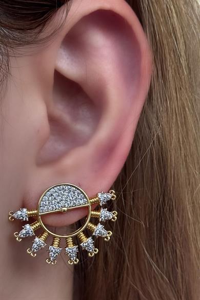 Altın Renk Taş Detaylı YSX Küpe (Çift)