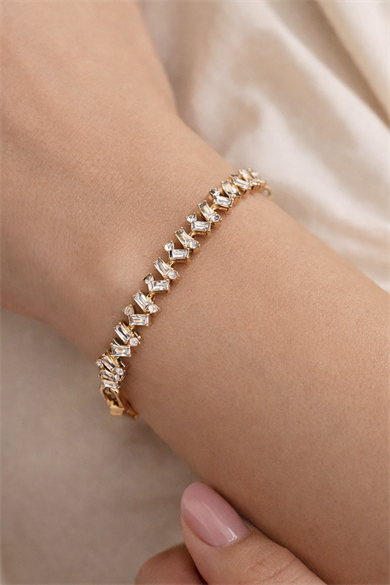 Altın Renk Taş Detaylı Çelik Xupıng VİP Bileklik