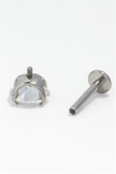 Gümüş Renk Taş Detaylı Çelik Tragus/Kıkırdak Küpe/Piercing (Tek)