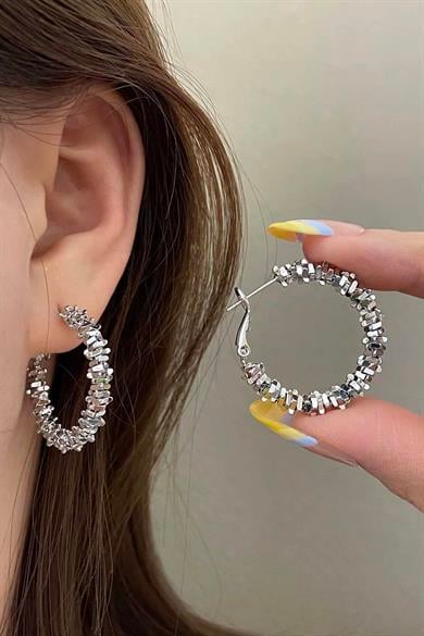 Gümüş Renk Halka Küpe (Çift)