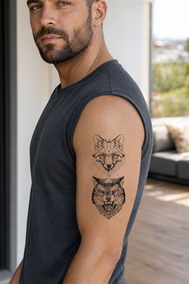 İkili Kurt Mini Geçici Dövme Tattoo