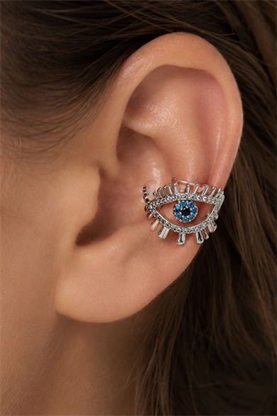 Gümüş  Renk Göz Figürlü  TX Ear Cuff (Tek)