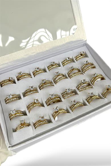 24lü Altın Renk Çelik Numaralı Tektaş Alyans Set