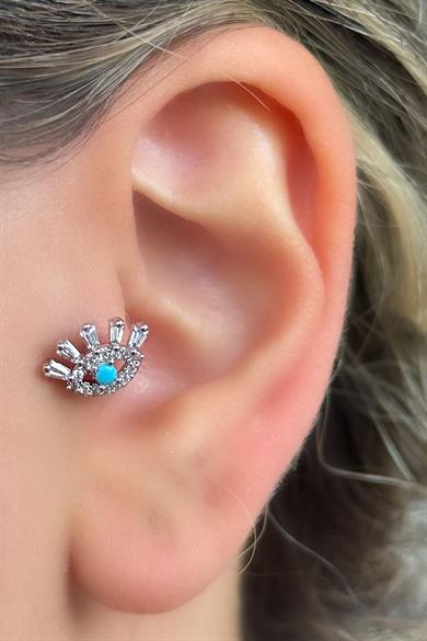 Gümüş Renk Göz Figürlü Çelik Tragus/Kıkırdak Küpe/Piercing (Tek)