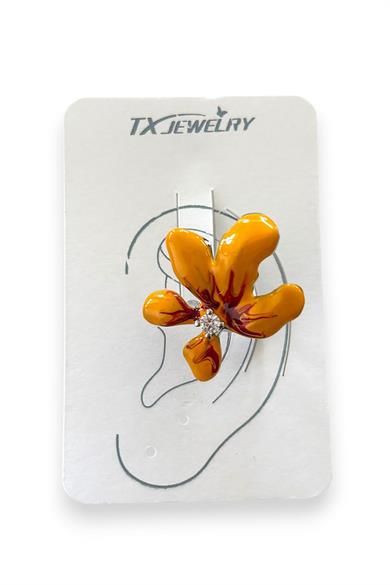Gümüş Renk Çiçek Figürlü Taş Detaylı 14K Altın Kaplama TX Ear Cuff (Tek)