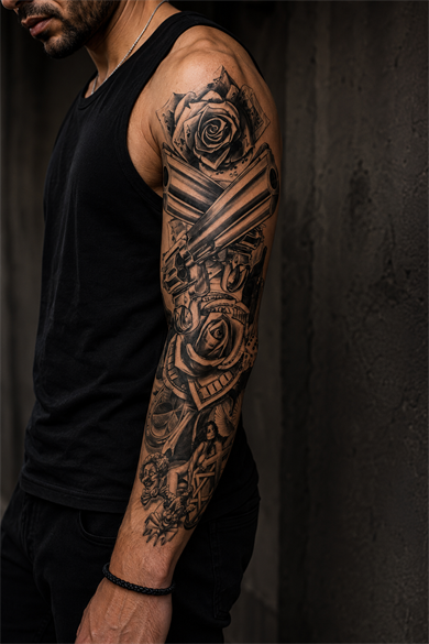 Gül Ve Tabanca Kol Geçici Dövme Tattoo