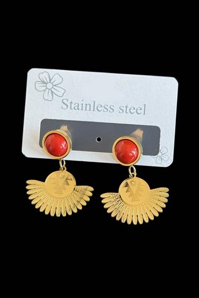 Altın Renk Taş Detaylı Çelik Küpe (Çift)